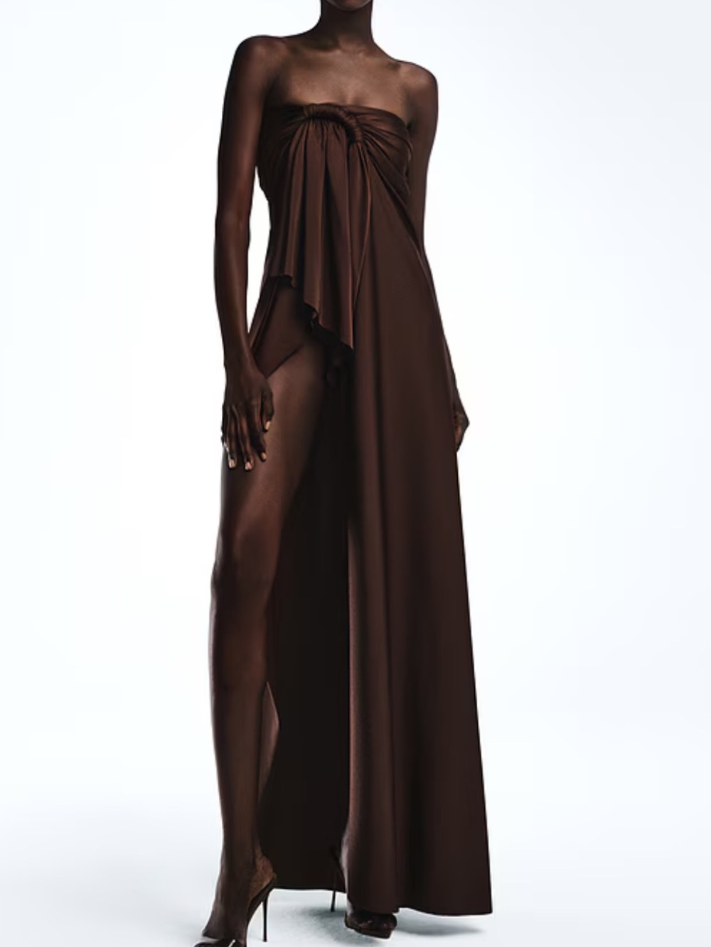 REVOLVE Enzo Asymmetric Maxi Dress in Brown